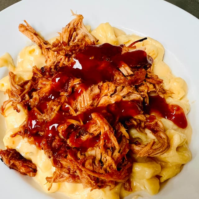 BBQ Four Cheese Mac N Cheese.