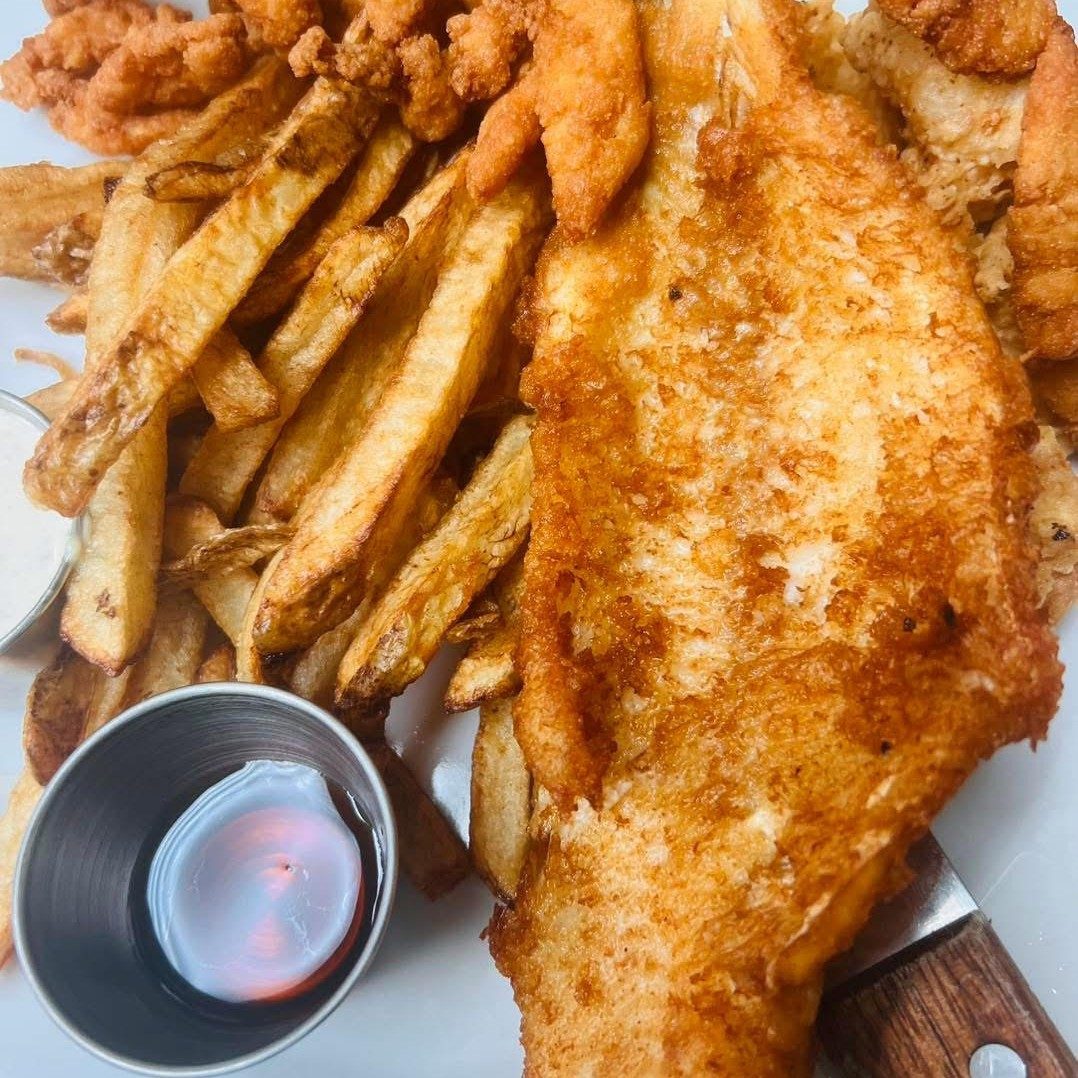 Lager Battered Fish & Chips Dinner.