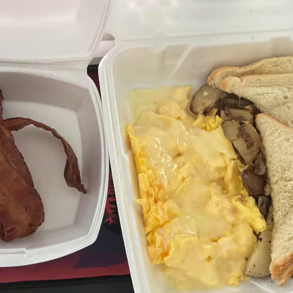 2 Eggs, Homefries, Choice of Toast & Choice of Meat.
